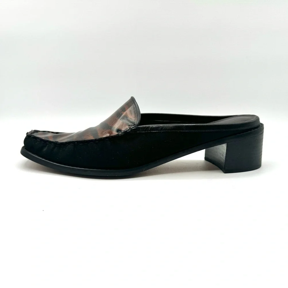 STUART WEITZMAN VINTAGE BLACK BROWN SHOE ANIMAL PRINTS SLIP ON SHOE BLOCK HEELS - Picture 10 of 16